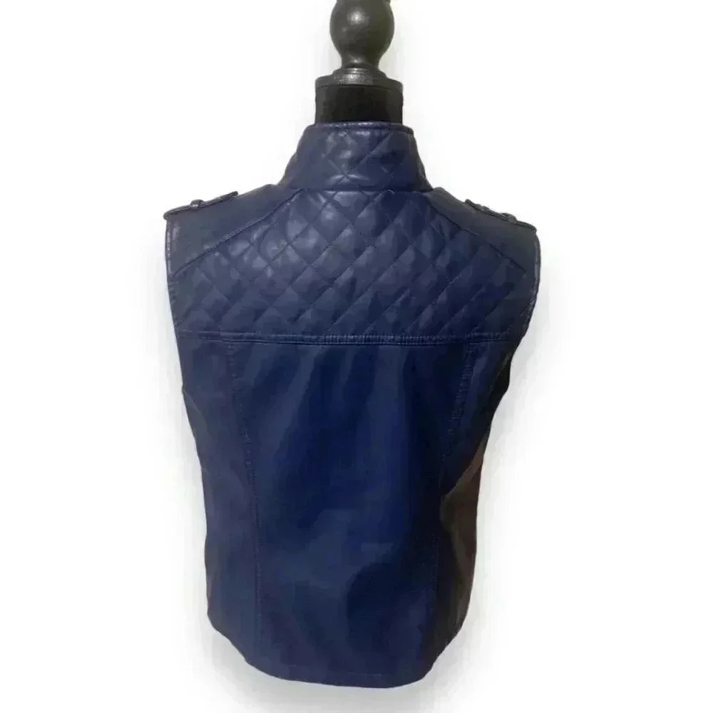 Apt 9 Faux Leather Dark Blue Motorcycle Vest - Picture 7 of 10